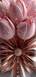 Elegant pink tulip bouquet with pearl accents.