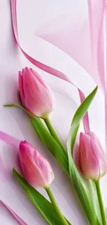 Elegant pink tulip and swirls mobile wallpaper with artistic floral design.