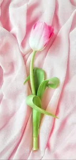 Pink tulip on soft pink fabric creates an elegant mobile wallpaper.