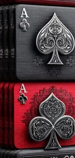 Elegant black and red playing card art wallpaper.
