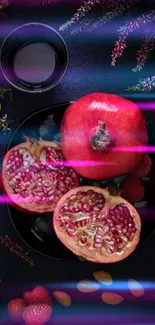 Pomegranate and almonds on dark background wallpaper.