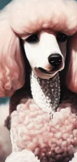 Elegant poodle with fluffy pink fur mobile wallpaper.