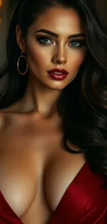 Elegant woman in a stunning red dress portrait.