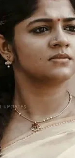 Elegant sepia portrait of a woman in traditional attire.