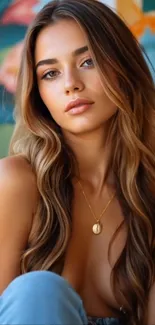 Elegant portrait of a woman with vibrant background.