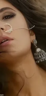 Elegant close-up female portrait with jewelry.