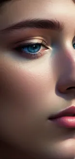 Close-up elegant portrait wallpaper with serene expression.