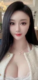 Elegant woman portrait with beige tones