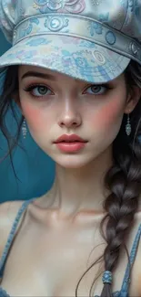 Young woman with floral hat in elegant portrait, showcasing style.