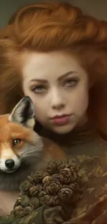 Artistic portrayal of woman with a fox, earthy and enchanting tones.