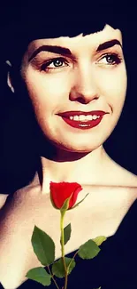 Elegant woman with red rose portrait.