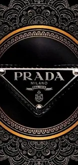 Prada luxury mobile wallpaper with black and gold intricate design.