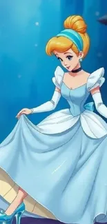 Charming princess illustration in blue gown, exuding elegance and fantasy allure.