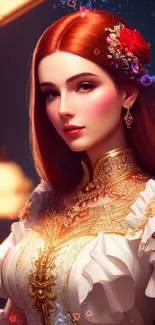 Elegant fantasy wallpaper of a princess in ornate attire with rich colors.