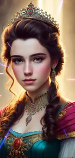 Elegant fantasy art of a princess with regal attire and gold accents.