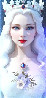 Elegant princess in fantasy art with crown and floral detail on white background.