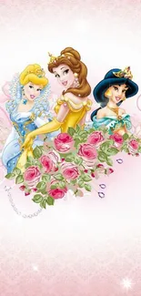 Elegant princesses with floral art background.