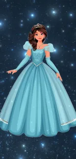 Princess in blue dress with galaxy background wallpaper.