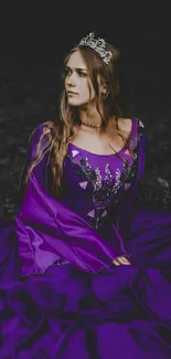 Princess in an elegant purple dress with a dark background.