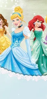 Charming Disney princesses on colorful mobile wallpaper.