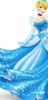 Elegant princess in a blue gown with intricate patterns.