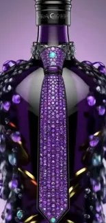 Purple decorative bottle with tie design.