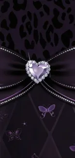 Elegant purple bow with jewel heart and butterflies.