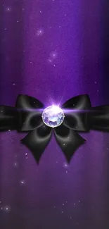 Purple wallpaper with black bow and gemstone.