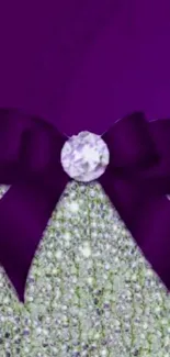 Elegant mobile wallpaper with a purple bow and diamond accents.