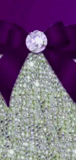 Elegant wallpaper with purple bow and diamond texture.