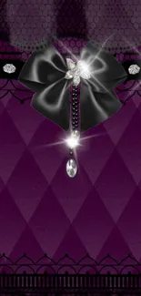 Elegant purple wallpaper with black bow and jewels.