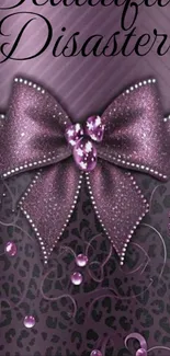 Elegant wallpaper with a purple bow and floral patterns.
