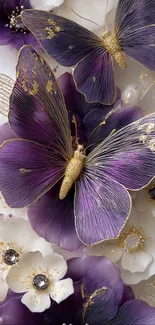 Elegant purple butterflies with white flowers mobile wallpaper.