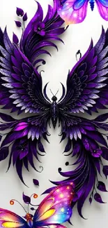 Intricate purple butterfly wings with vibrant colors.