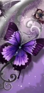 Elegant mobile wallpaper with purple butterfly and intricate design.