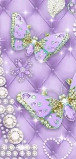 Elegant lavender wallpaper with jewel butterflies.