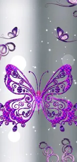 Elegant purple butterfly on gradient background.