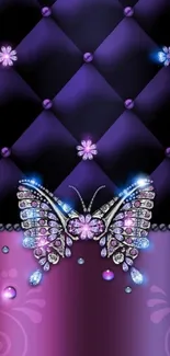 Purple butterfly with diamond background wallpaper.