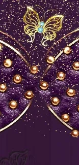 Elegant purple butterfly phone wallpaper with gold accents and intricate details.