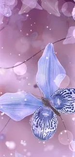 Elegant purple butterfly with delicate floral background.