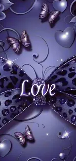 Purple bow and butterfly mobile wallpaper design.