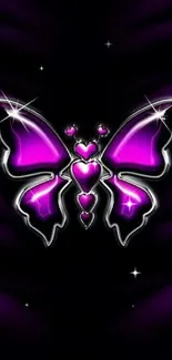 Elegant purple butterfly with metallic accents on a dark floral background.