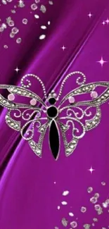 Purple butterfly wallpaper with jewel design.