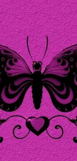 Purple butterfly wallpaper with black details on a vibrant background.