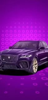 Purple car with sleek design on vibrant background.