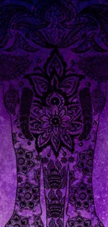 Intricate purple elephant design on a textured background.