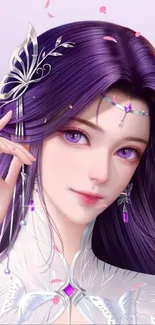 Beautiful fantasy character with purple theme in elegant artwork.