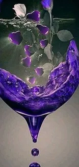 Elegant purple liquid glass with floral art design for mobile wallpaper.