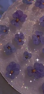 Elegant purple floral wallpaper with sparkling background.