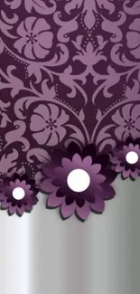 Purple floral wallpaper with elegant patterns and blossoms.